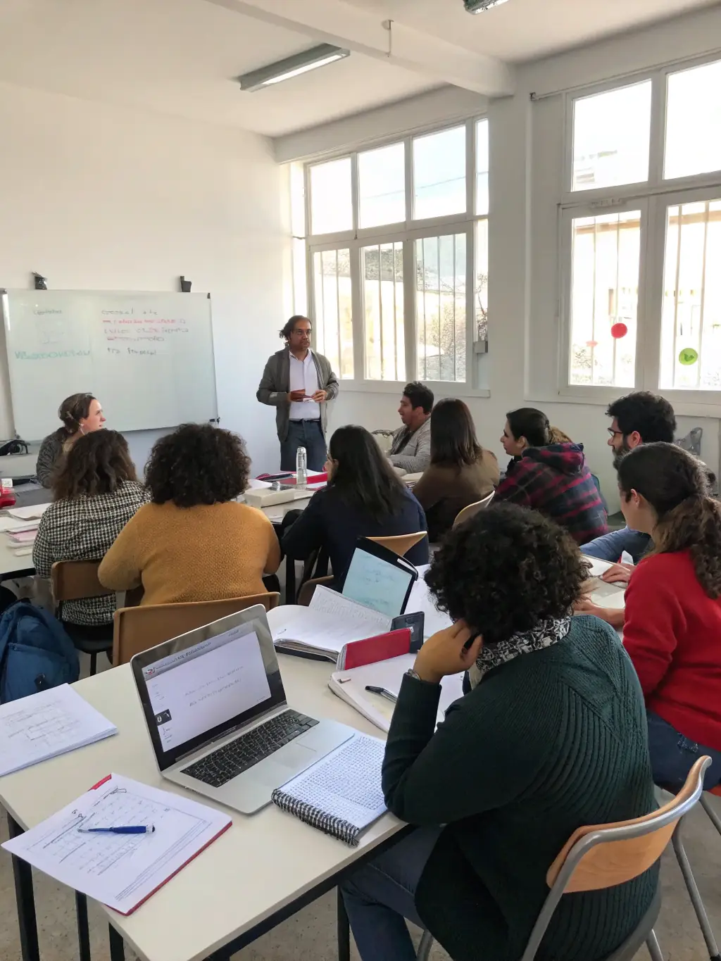 A photograph capturing a literary workshop in progress at LES AMIS DU LIVRE, with participants actively engaged in writing exercises and discussions.